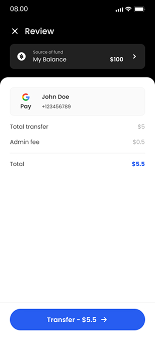 Transfer review — ZapPay screen